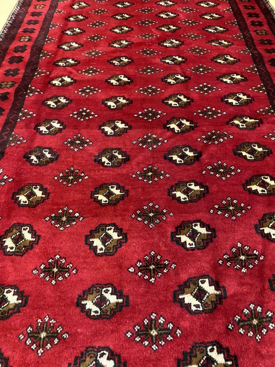 ペルシア絨毯 トルクマン産 手織り235×133cm ウール100% 美品 高級 トライバルラグ インテリア 家具 Persian Carpet ★オールド/未使用★