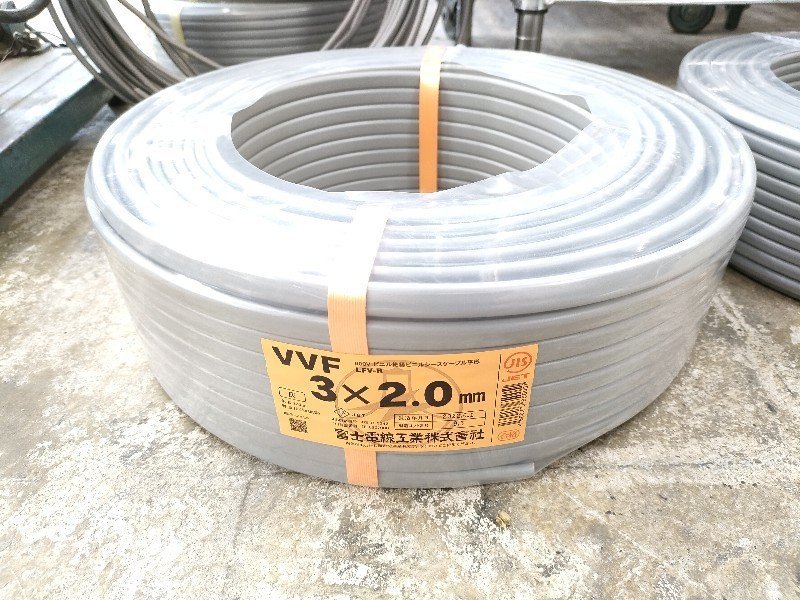 富士電線 VVFケーブル 2.0mm×3心 (灰色) VVF2.0×3Cx100m 未使用 www 