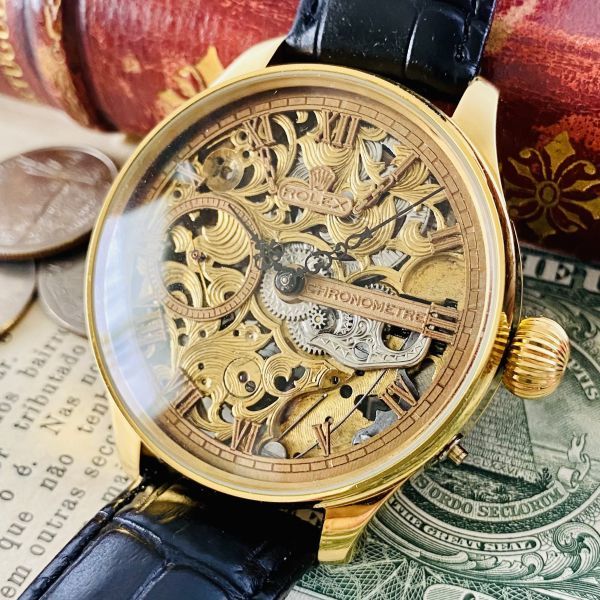 ★ロレックス★彫金 スケルトン 1940年代 Rolex 17石 手巻き 腕時計 アンティーク ビンテージ メンズ 高級 動作良好 豪華 スモセコ