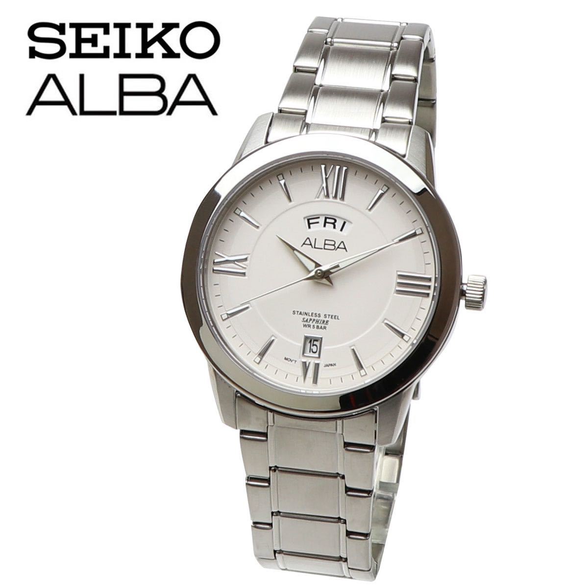 SEIKO セイコー ALBA アルバ AV3155X1 アイボリー クォーツ メンズ ステンレス ビジネス アナログ カレンダー 腕時計 男性 シンプル