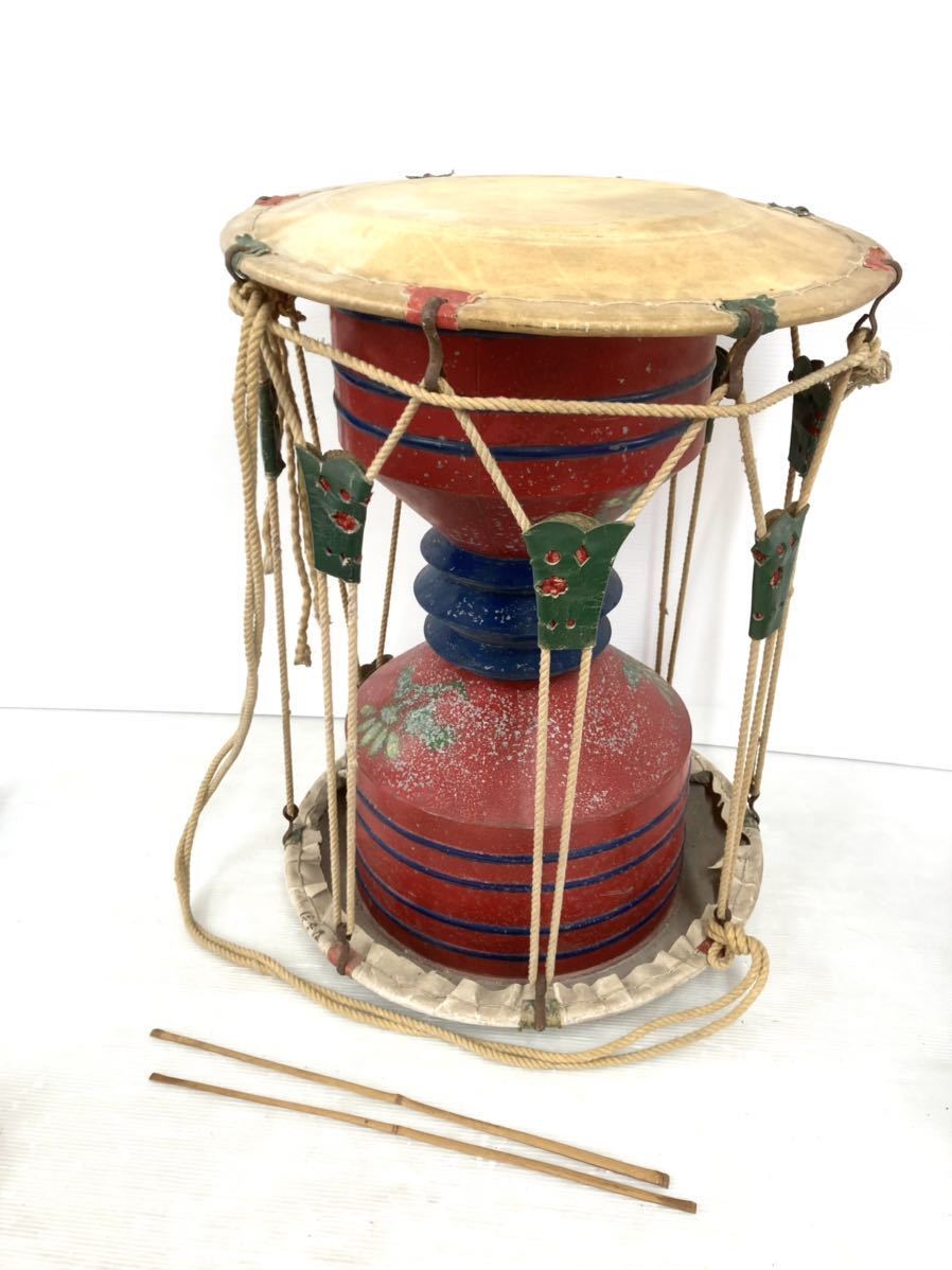 韓国太鼓 チャンゴ チャング 杖鼓 特大 サイズ 直径47cm×幅61cm 両面 砂時計型 撥2本付き 民族楽器 伝統楽器 打楽器