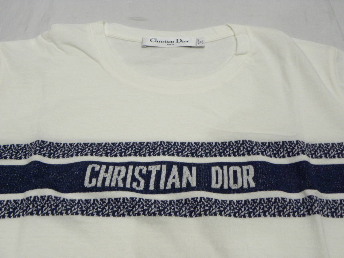 ディオール☆CHRISTIAN DIOR ロゴ 半袖 Tシャツ 白Xネイビー☆Mサイズ