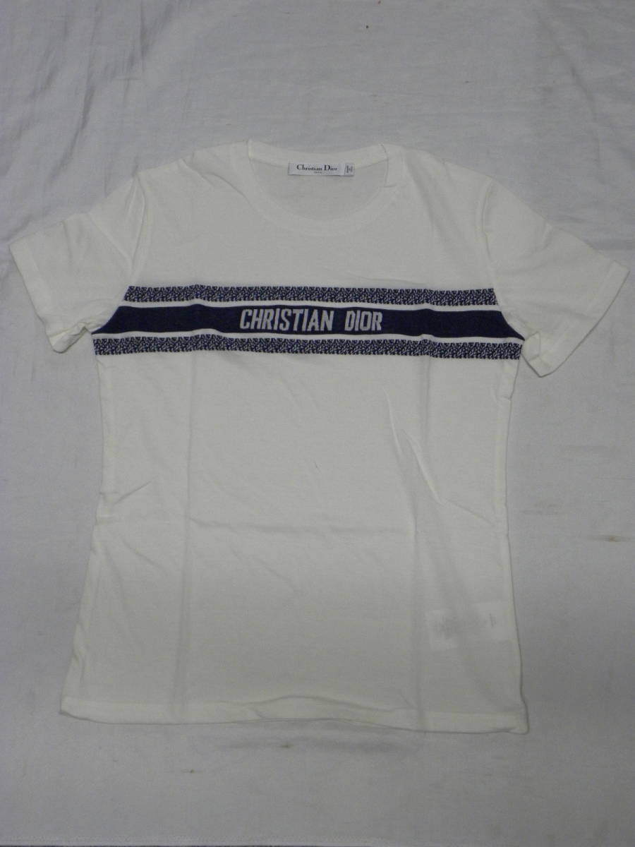 ディオール☆CHRISTIAN DIOR ロゴ 半袖 Tシャツ 白Xネイビー☆Mサイズ