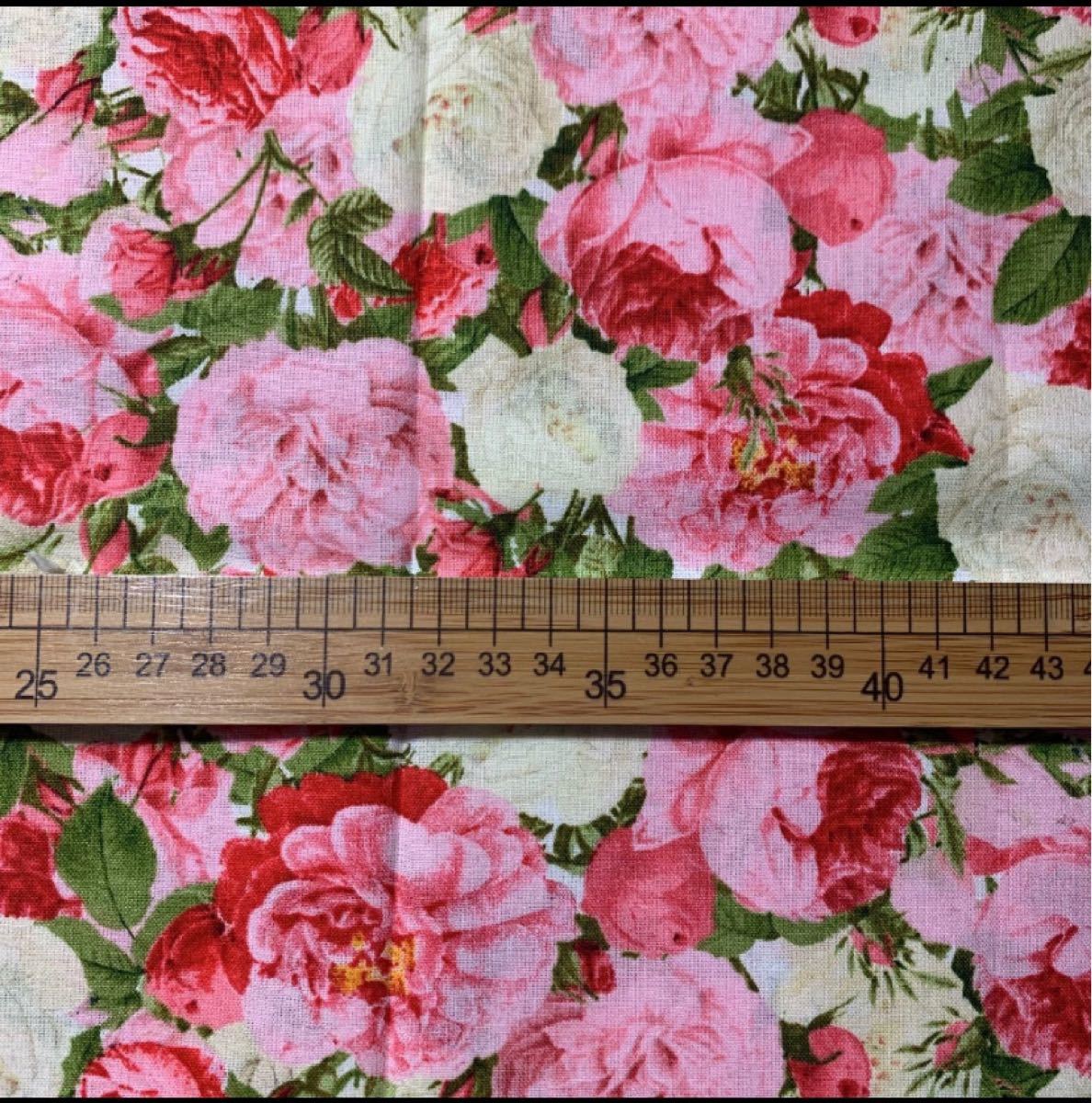 生地 ハギレ 牡丹　薔薇 花柄 50cm ビンテージローズ  ピンク