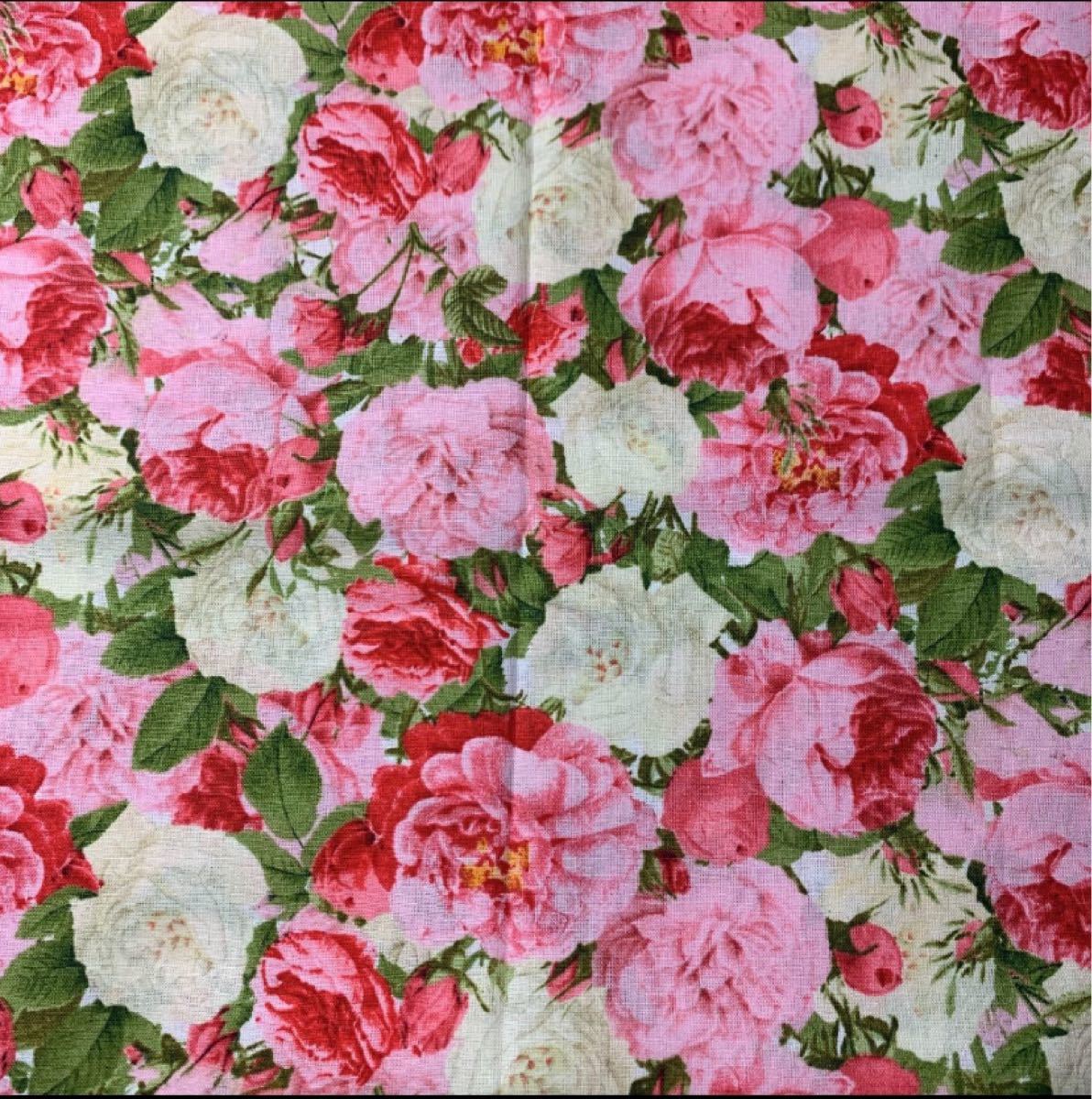 生地 ハギレ 牡丹　薔薇 花柄 50cm ビンテージローズ  ピンク
