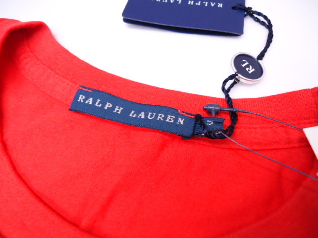 【KCM】ralph-116-S■新品■【RALPH LAUREN/ラルフローレン】レディース　半袖無地Ｔシャツ　ポニー刺繍　S　レッド_画像4