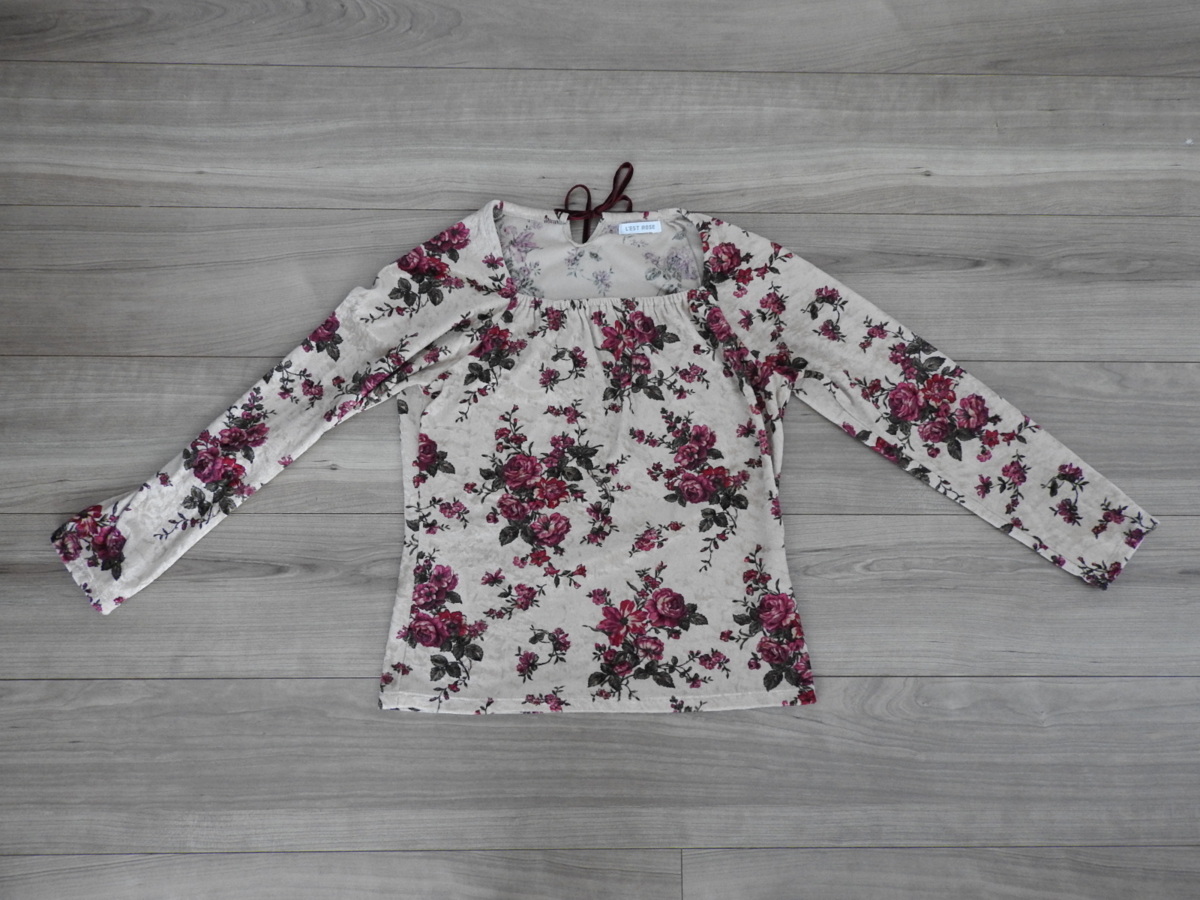 ** free shipping |LEST ROSE L'Est Rose tops floral print cut and sewn long sleeve beige group velour M size **