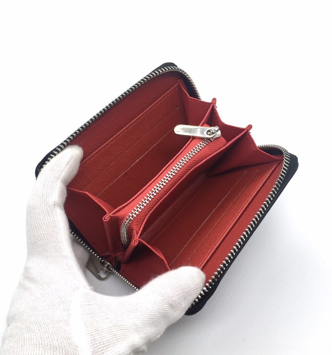 55％以上節約 スリムなのに大容量 高級感溢れる波紋型押し ミニ財布 黒紅