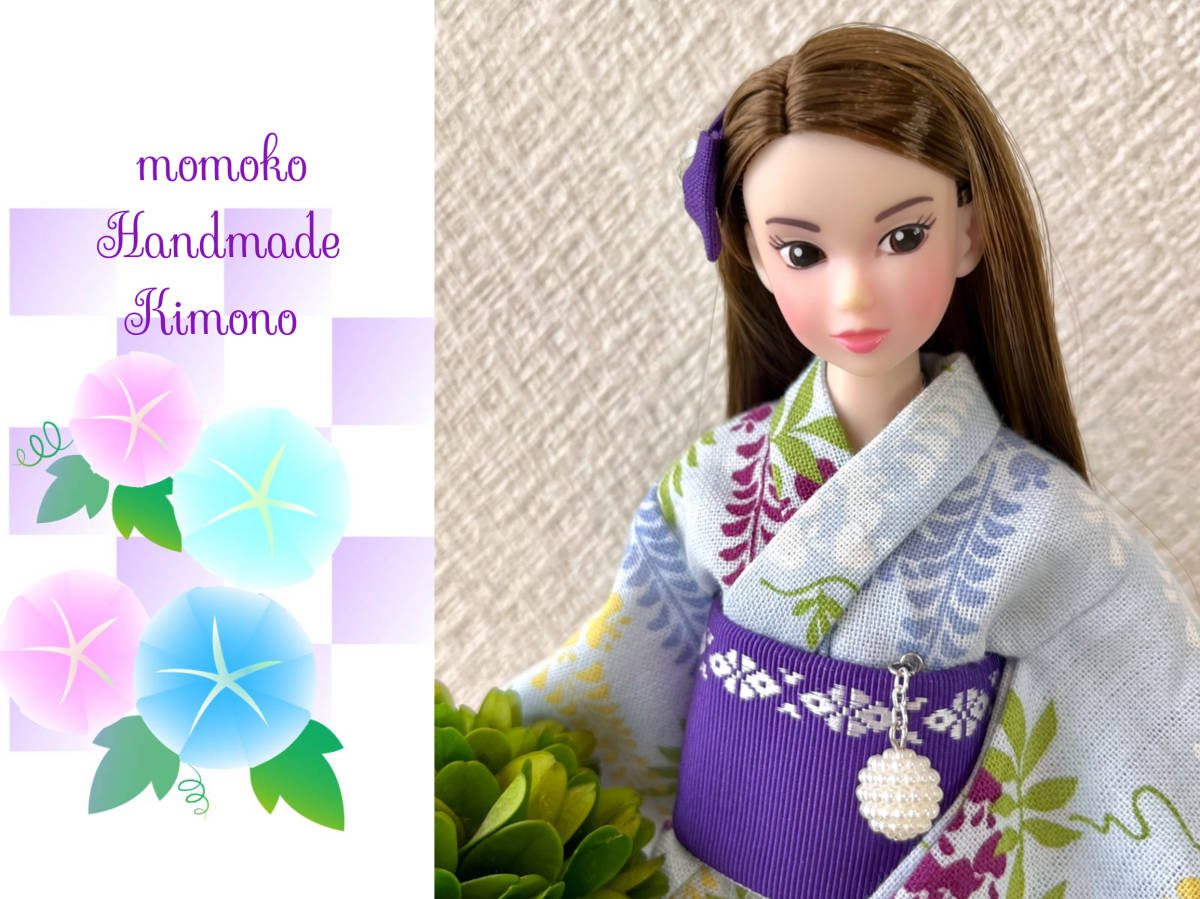 ◇◇◇momoko doll・ジェニーちゃん着物・浴衣◇コットン生地・水色地