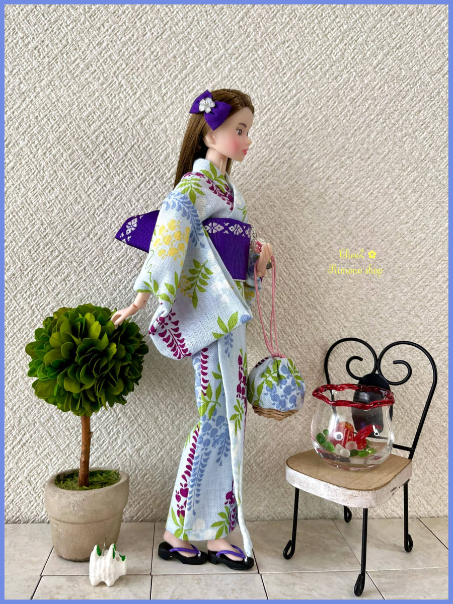 ◇◇◇momoko doll・ジェニーちゃん着物・浴衣◇コットン生地・水色地
