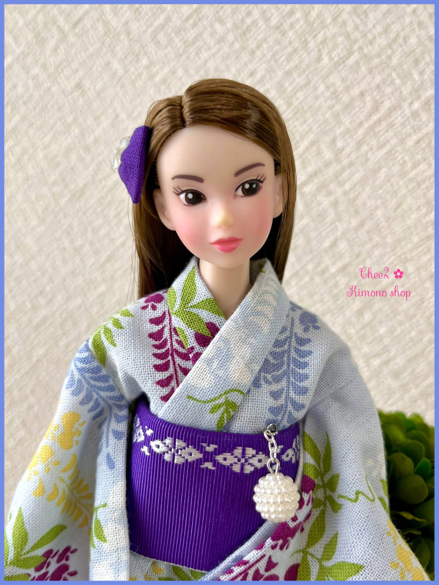 ◇◇◇momoko doll・ジェニーちゃん着物・浴衣◇コットン生地・水色地