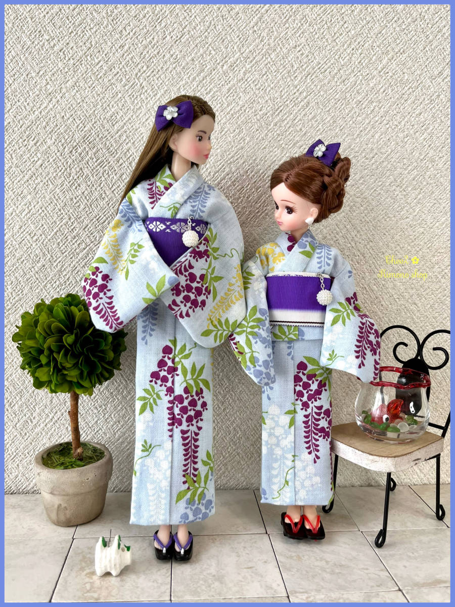 ◇◇◇momoko doll・ジェニーちゃん着物・浴衣◇コットン生地・水色地
