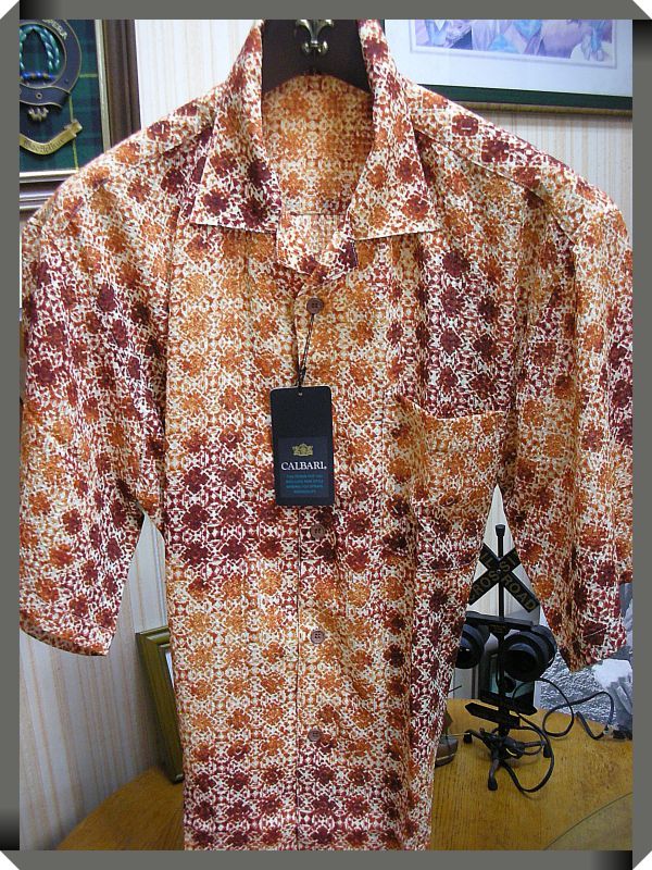  Junk city * retro open collar Carrot orange carrot Brown fancy short sleeves shirt LL