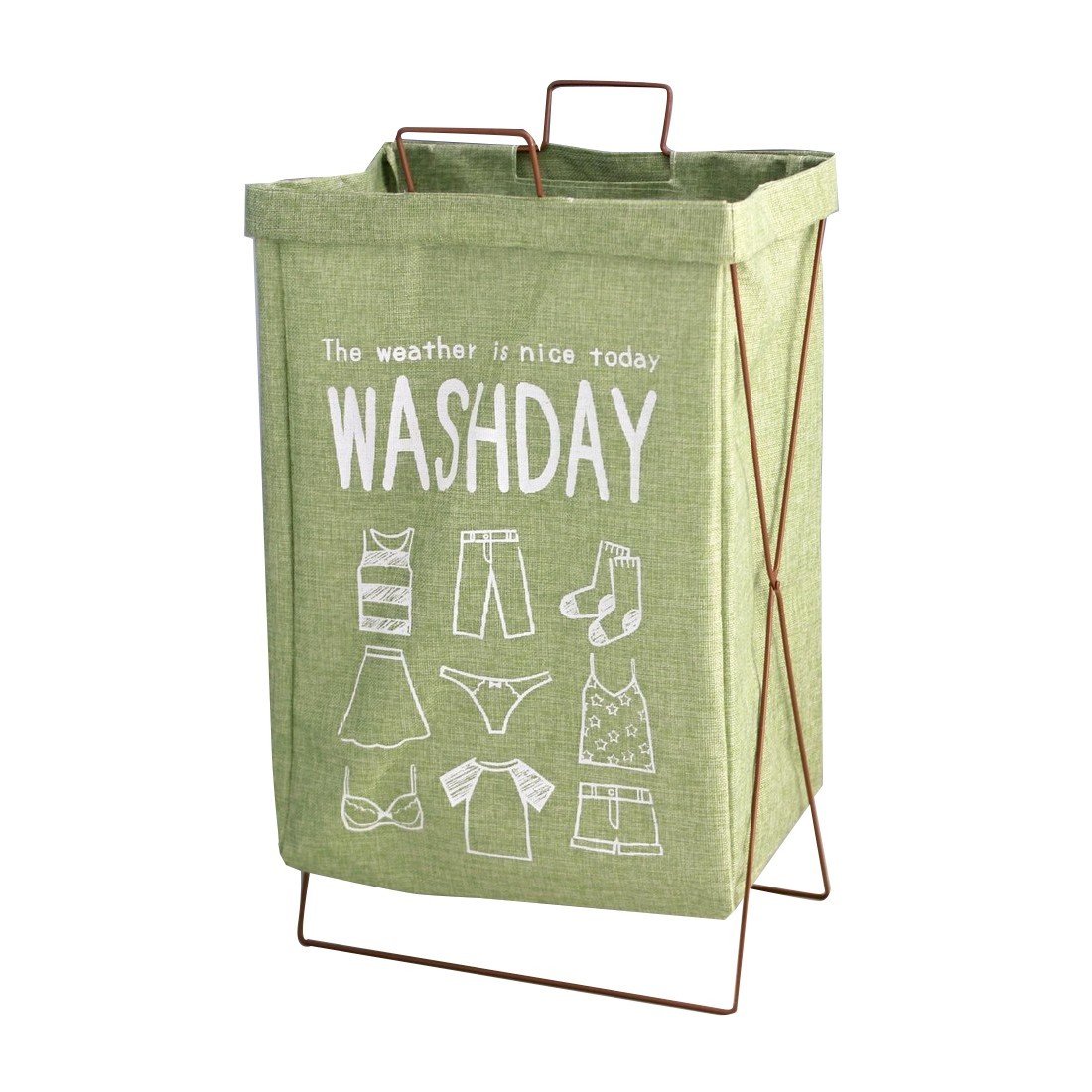 laundry basket iron frame folding storage basket bag bus room bed room WASHDAY cover none green 