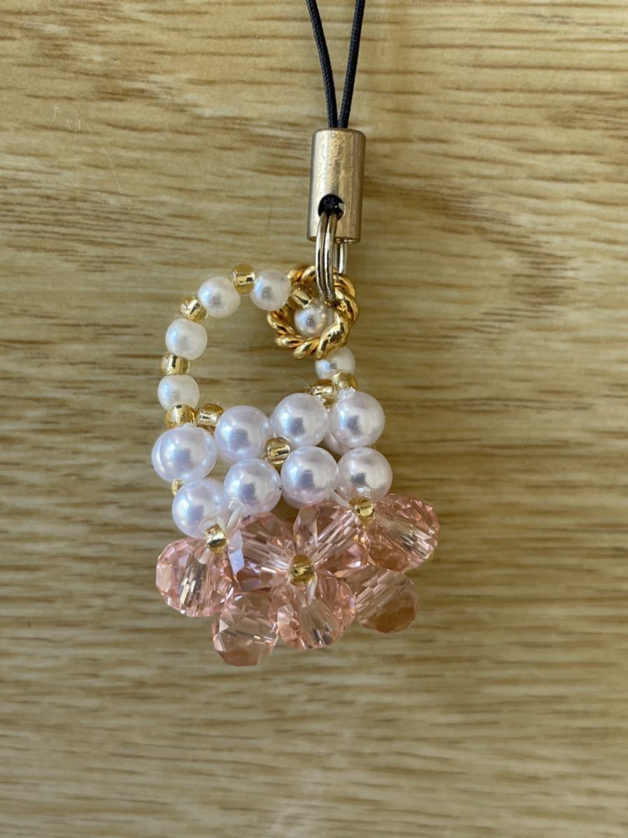 * beads strap bag motif pink × Gold × pearl | hand made * charm * handmade *