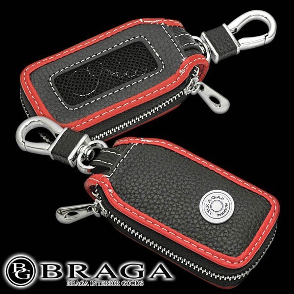  Isuzu car / type 12B*BR/blaga key case / black & red / plating emblem, window attaching / smart key correspondence / cow leather made /BRAGA