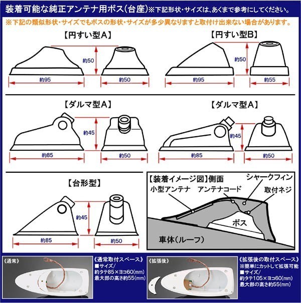 アウトランダー/ランサー/三菱/T-1 ホワイト/シャークフィン アンテナ/純正交換式/小型アンテナ内蔵/ドルフィンアンテナ/ブラガ_画像6