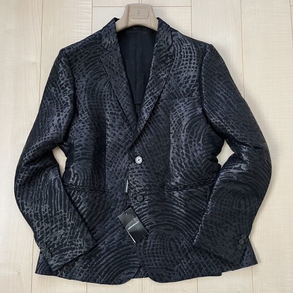 【EMPORIO ARMANI/エンポリオ アルマーニ】テーラードジャケット 50(XL) タグ付き ブラック 黒 三種混紡 総柄 軽快な生地感 春夏 #82 2