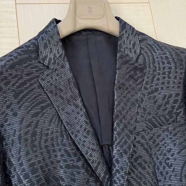 【EMPORIO ARMANI/エンポリオ アルマーニ】テーラードジャケット 50(XL) タグ付き ブラック 黒 三種混紡 総柄 軽快な生地感 春夏 #82 5