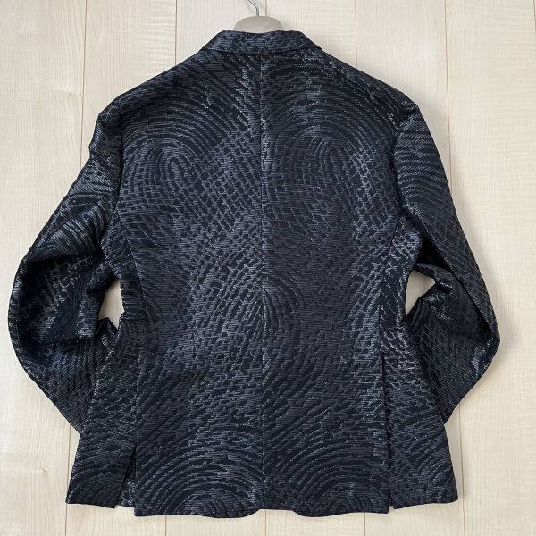 【EMPORIO ARMANI/エンポリオ アルマーニ】テーラードジャケット 50(XL) タグ付き ブラック 黒 三種混紡 総柄 軽快な生地感 春夏 #82 3