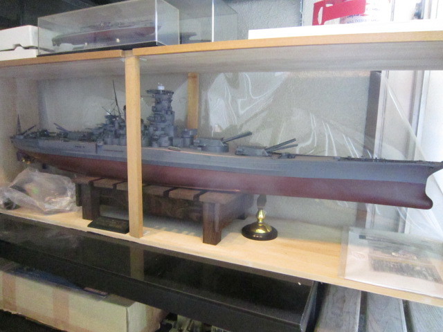旧日本海軍 戦艦大和 ラジコン無線機付き模型 1/200 木製ケース付き ほぼ完成品 ジャンク品