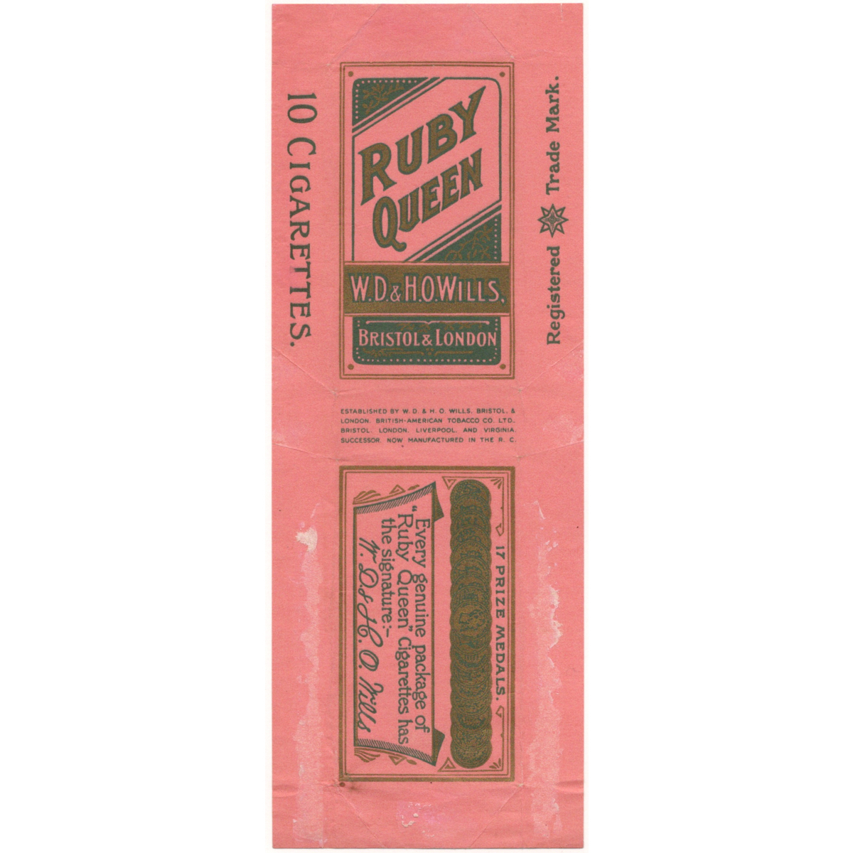  старый сигареты дым . этикетка упаковка RUBY QUEEN W.D.&H.O.WILLS 2 листов картон . приклеивание 