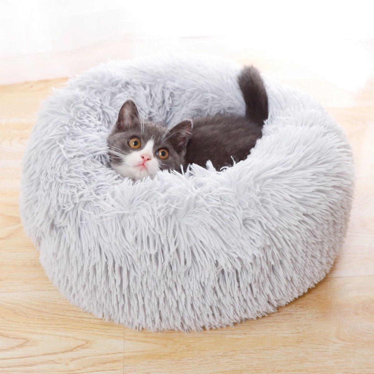 PayPayフリマ｜ペット ベット 猫ベッド 犬ベッド 猫クッションベッド 丸型 洗える 薄グレー ペットベッド ペット用ベッド