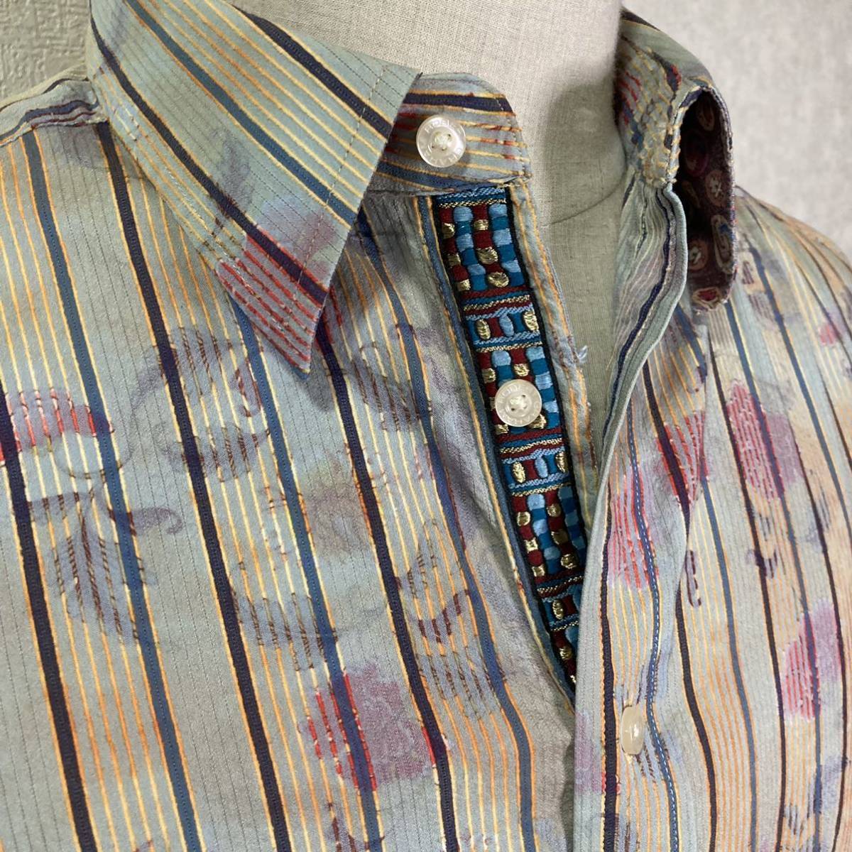 Robert Graham 長袖デザインシャツ ストライプ 花 XL 5319_画像2