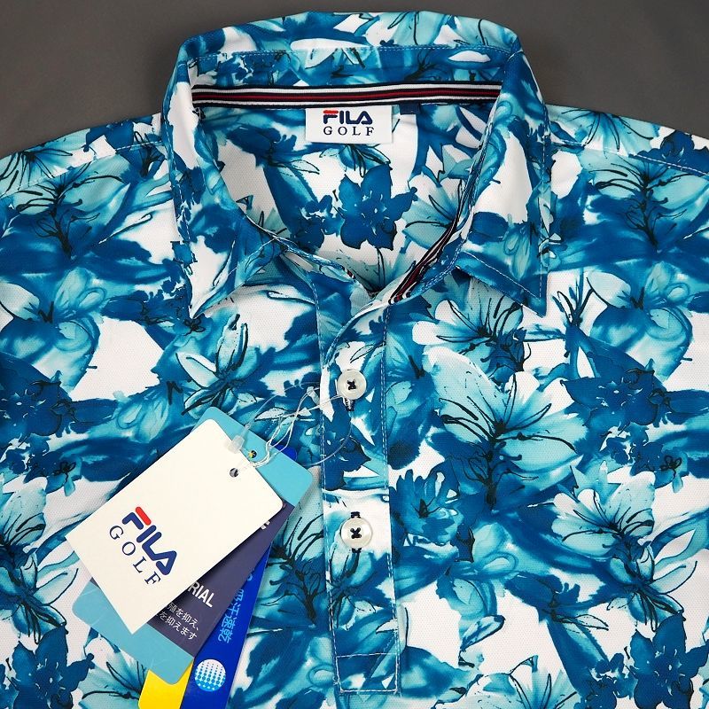 新品 FILA GOLF フィラゴルフ 吸水速乾 ボタニカル ストレッチ ポロシャツ 半袖 抗菌防臭 ゴルフ (サイズ:M) ブルー_画像3