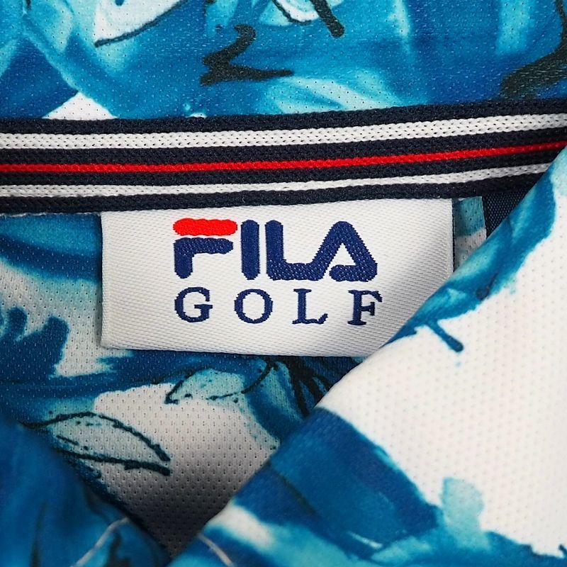 新品 FILA GOLF フィラゴルフ 吸水速乾 ボタニカル ストレッチ ポロシャツ 半袖 抗菌防臭 ゴルフ (サイズ:LL) ブルー_画像7