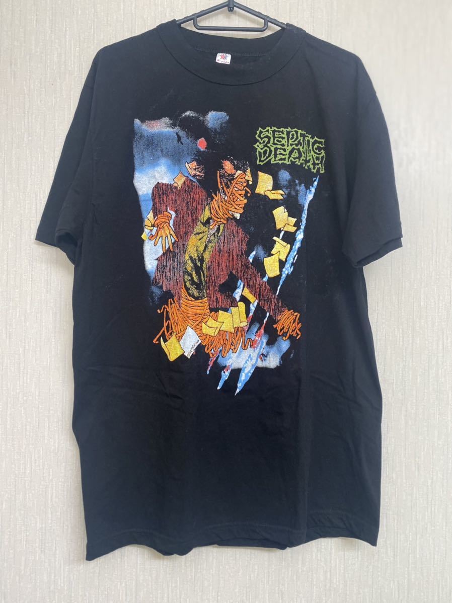 激レア　90'S PUSHEAD SEPTIC DEATH Tシャツ サイズL バンドTシャツ　パスヘッド　ヴィンテージ　ブラック　ゾーラック
