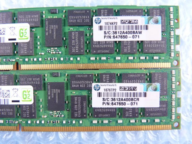 1LVZ // 8GB 2枚セット 計16GB DDR3-1333 PC3L-10600R Registered RDIMM 2Rx4 M393B1K70DH0-YH9Q8 647650-071 // HP DL360p Gen8 取外_画像3