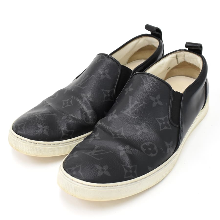 1円 良品 LOUIS VUITTON ルイヴィトン スニーカー スリッポン 靴 1A21X5 モノグラムエクリプス キャンバス ブラック ホワイト Briu 【海外 正規品】 エクリプス スニーカー スリッポン ルイヴィトン スニーカー