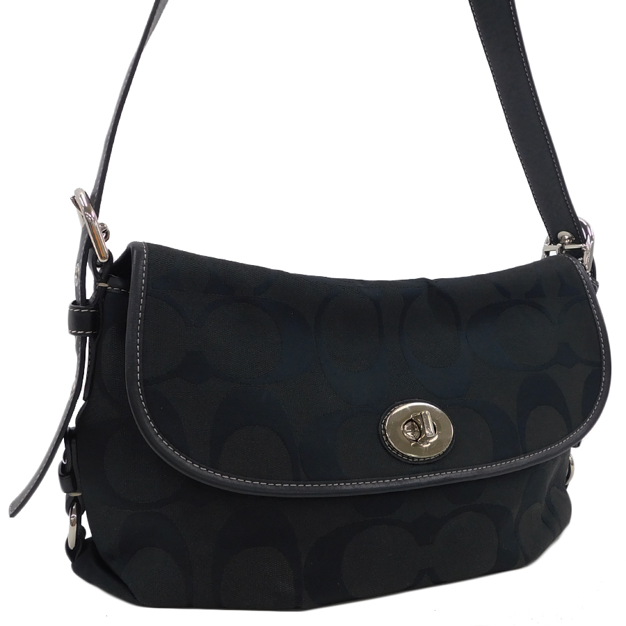 1円 極美品 コーチ ショルダーバッグ F15171 ブラック系 キャンバス シグネチャー レディース COACH Bsg