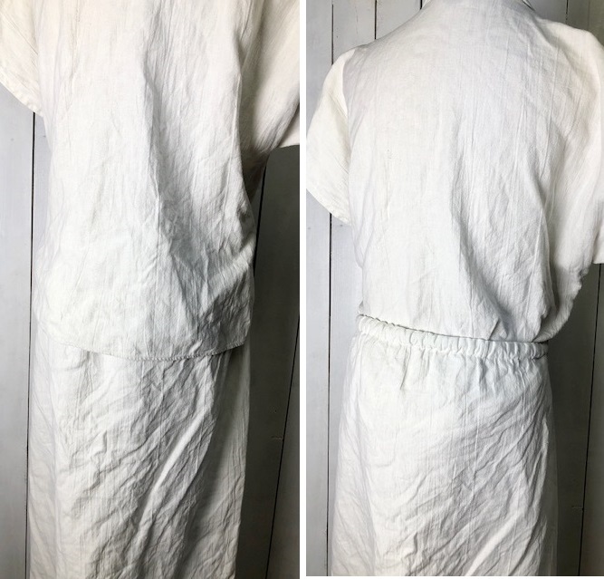 レトロ古着 80s BIGI 肉厚ラミーリネン ロングワンピース 生成り M~L