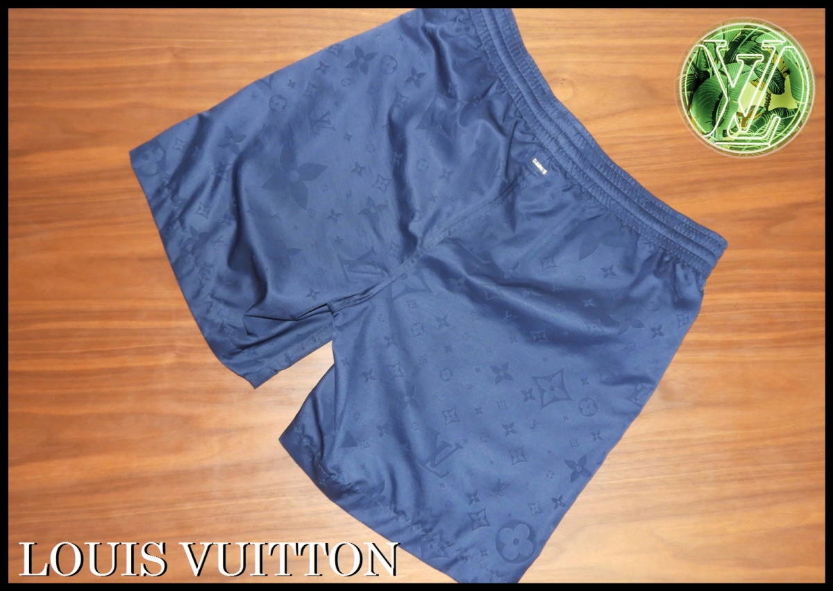 LOUIS VUITTON モノグラム スイムパンツ ルイヴィトン ネイビー 紺色 M 水陸両用 LV メンズ 水着 ハーフパンツ 付属品付き Tシャツ ベルト_画像4