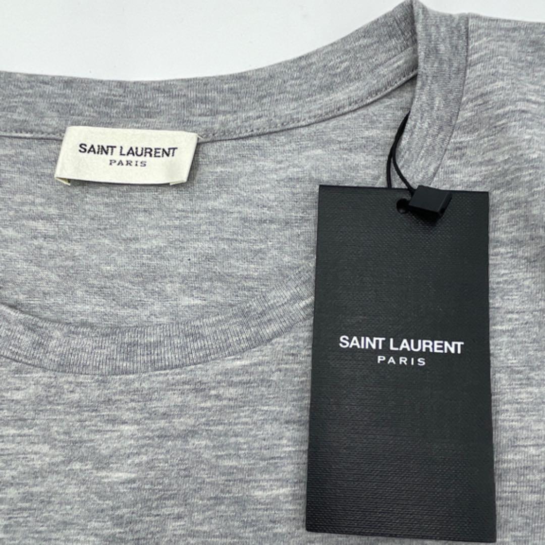 Saint Laurent サンローラン コットン ロゴ Tシャツ Sサイズ グレー