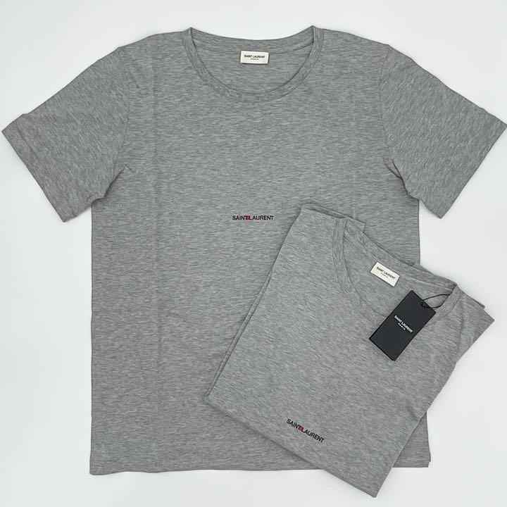 Saint Laurent サンローラン コットン ロゴ Tシャツ Sサイズ グレー