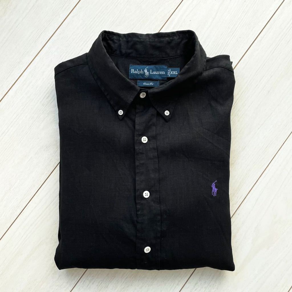 黒リネン Polo ラルフローレン ブラック リネンシャツ BDシャツ ボタン 