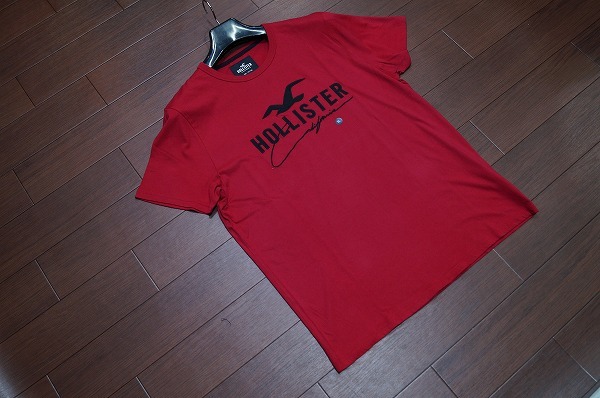 Hollister ロゴ アップリケ刺繍 Tシャツ 半袖/XL/レッド/赤/ メンズ ホリスター アバクロ カットソー a&f ll 2l ビッグサイズ ワッペン_画像2