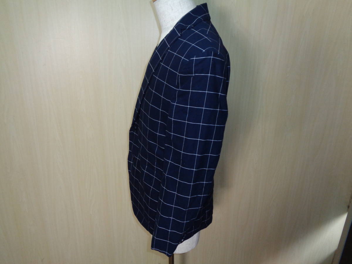 300◆ZARA MAN グラフチェック テーラードジャケット◆ザラ eur52usa21mex52 モロッコ製 2釦 ネイビー 背抜き センターベント メンズ 4G_画像3