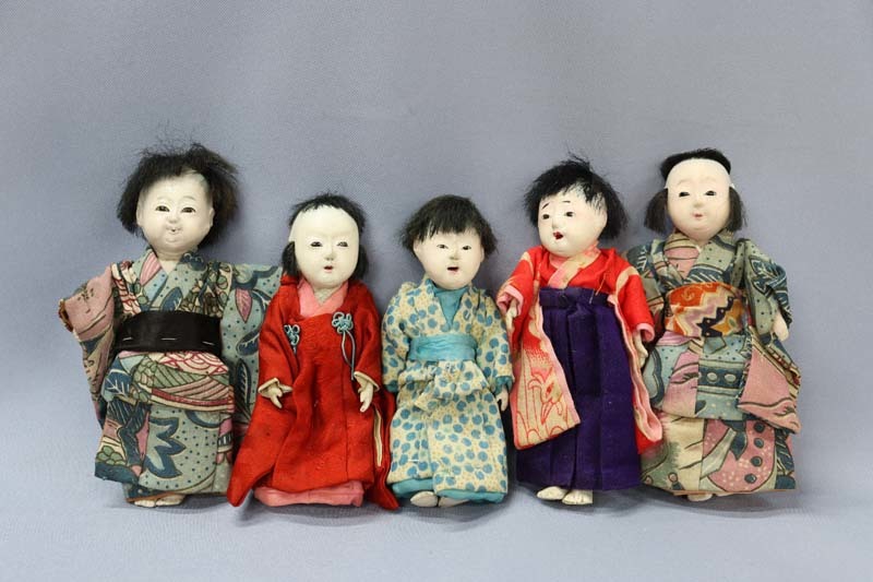 豆市松人形 5体セット 第3部 高11~12cm 大正~昭和初期 ミニチュア