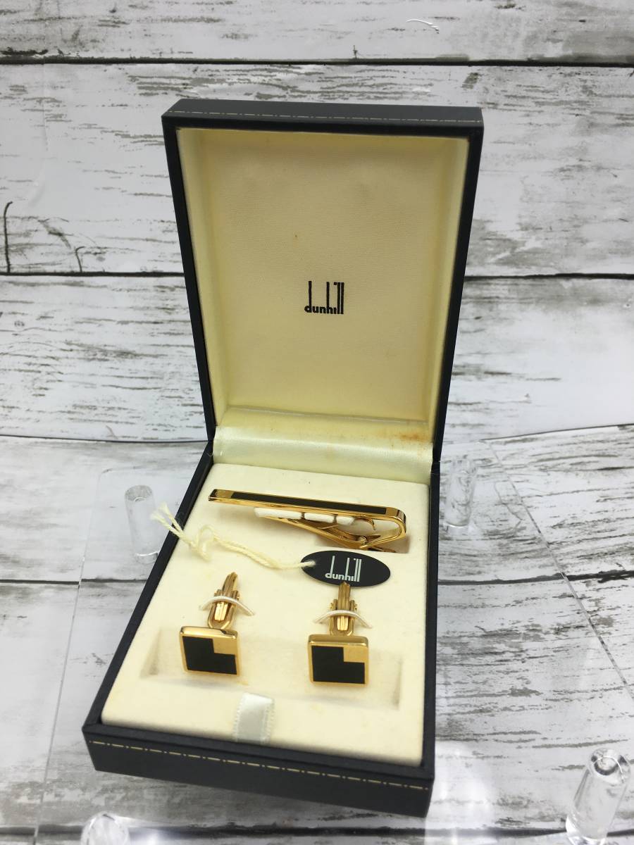 * beautiful goods 3 piece set * dunhill Dunhill necktie pin tiepin cuffs button cuff links d Logo case box suit business formal 