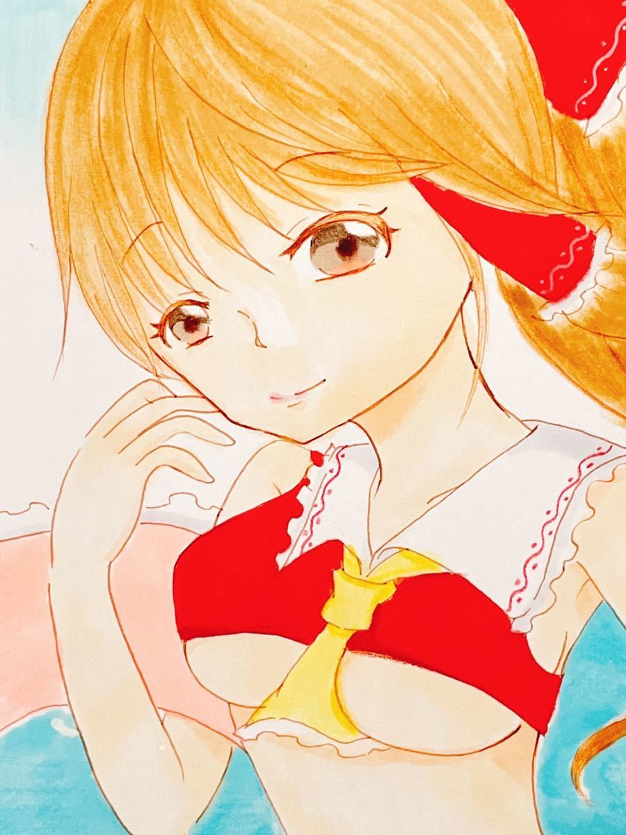 霊夢 水着 東方Project 手描き イラスト B6 色鉛筆 商品细节 霊夢 水着 東方Project 手描き イラスト B6 色鉛筆 商品细节