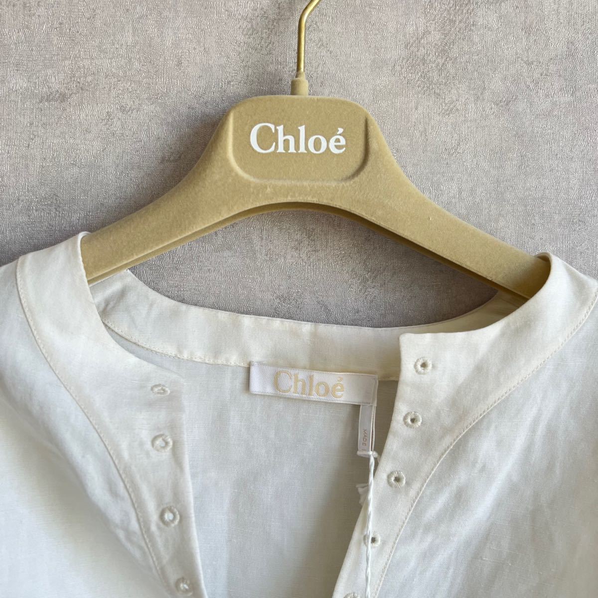 定価16万円！【新品・正規品★】22SS CHLOE クロエ パフスリーブ トップス シルク&キャンバスシャツ ブラウス FR38