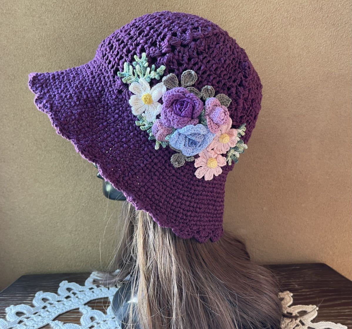 ハンドメイド かぎ針編み花モチーフ帽子 item details ハンドメイド かぎ針編み花モチーフ帽子 item details
