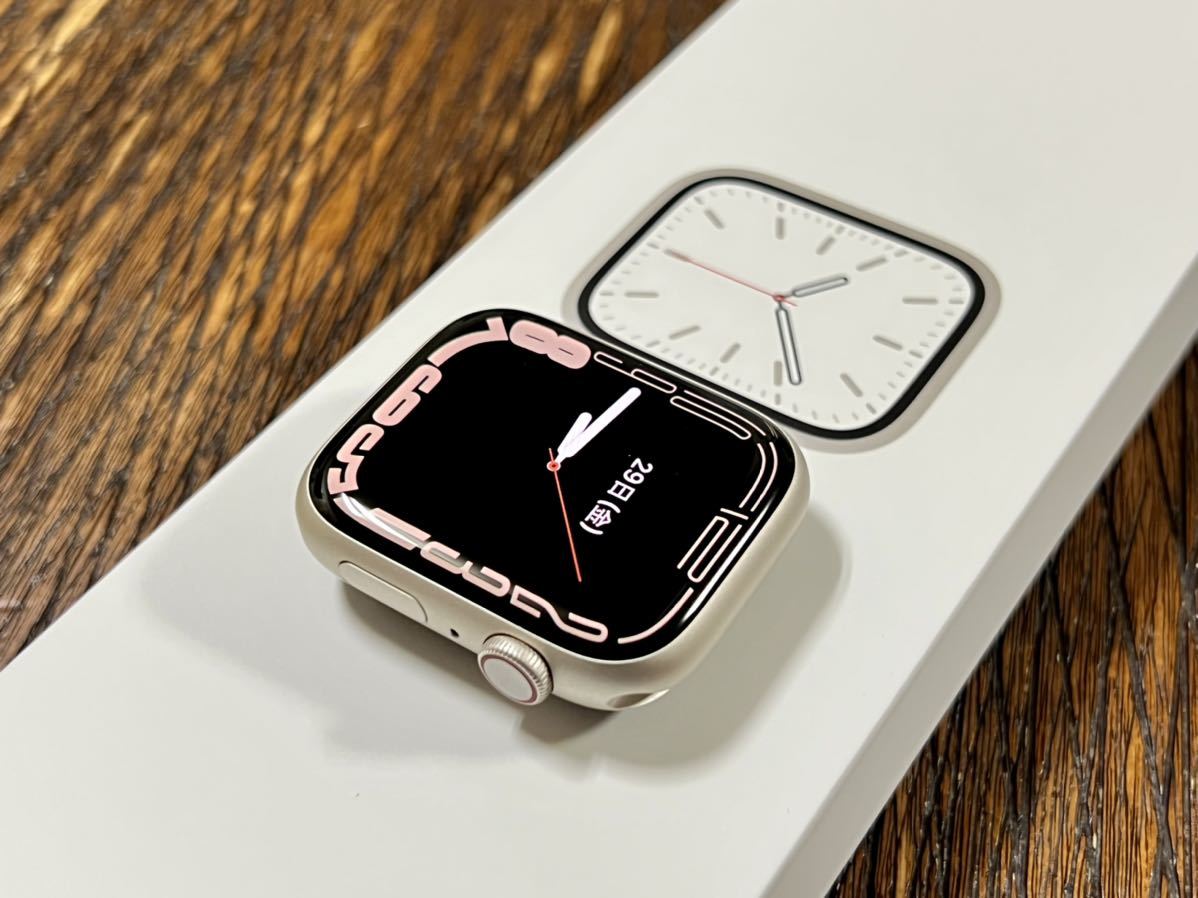 ★ シリーズ7 美品 ★ アップルウォッチ Apple Watch Series 7 45mm スターライト アルミニウム GPS Cellular  スターライト スポーツバンド