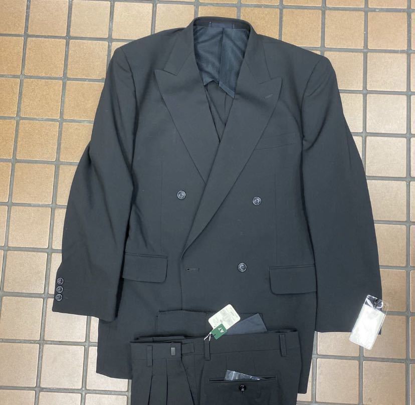 新品タグ付き　高級NIKKE ニッケ　ダブルスーツ　フォーマル　漆黒　サイズA7 ノーベンツ背抜き　2タック　冠婚葬祭　アジャスター付き