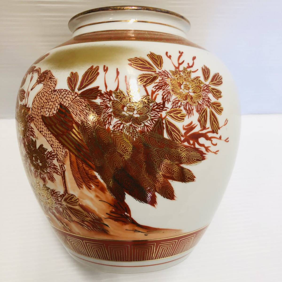 九谷焼 花瓶 陶器 孔雀 骨董品 金彩 壺 箱付き 花器(花器、壷)|売買