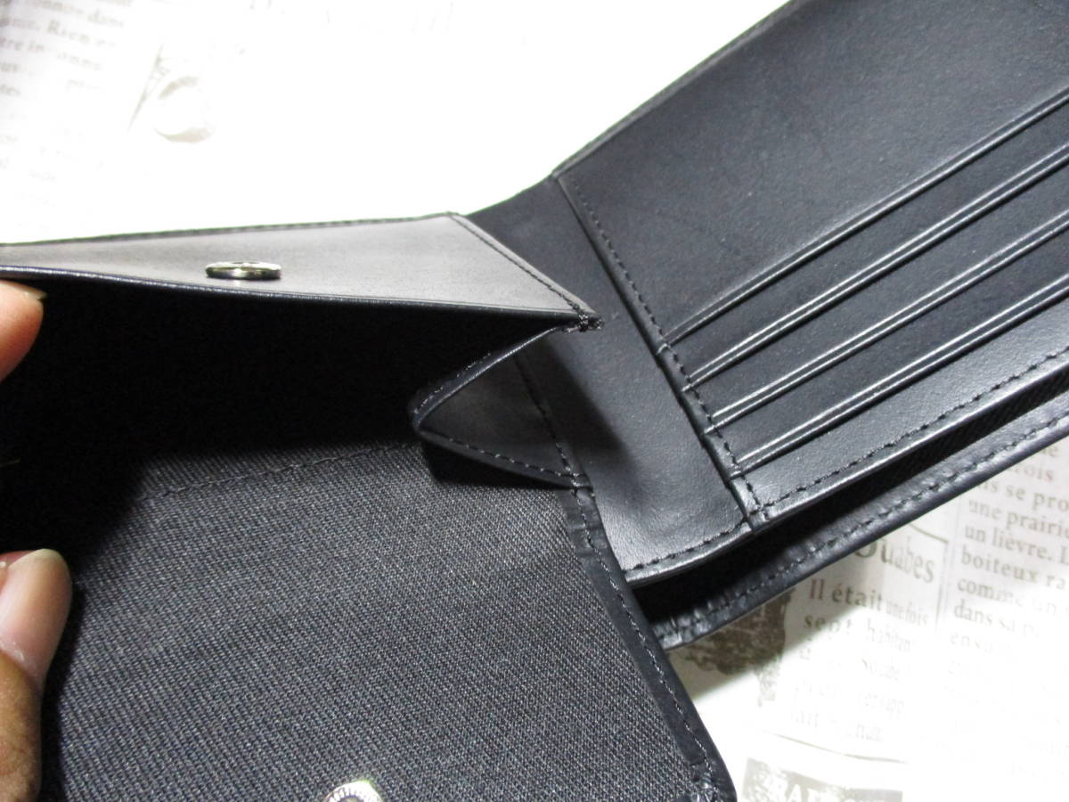 新品 財布 メンズ 二つ折り エドウィン EDWIN イタリアンレザー おしゃれでシンプルなメタルロゴ 箱付き ブラック ！_画像3
